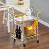 Modern Glass Drinks Trolley 2 Tier Shelves Serving Cart with Wine Bottle Holder