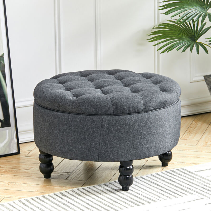 Round Chesterfield Deep Buttoned Pouffe Storage Ottoman Coffee