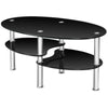 3-Tire Modern Oval Tea Table Smooth Glass Coffee Table Sofa End Side Table