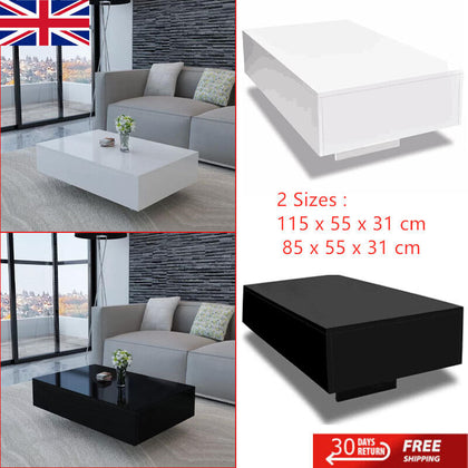 Coffee Table Modern Rectangular Black/White High Gloss Home Office Livingroom