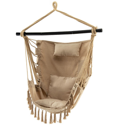 Hammock Macrame Swing Chair Home Garden Hanging Rope Seat with Pillow & Cushions