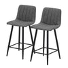 2 Faux Leather Bar Stools Grey with Stripe Padded Seat Metal Legs Kitchen Chairs