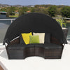 Outdoor Rattan Daybed Patio Garden Sectional Furniture Set W/ Retractable Canopy
