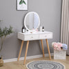 Vanity Dressing Table Makeup Desk w/ Round Mirror&2 Drawers,Stool White Bedroom