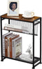 Rustic Brown Side Sofa End Table Narrow Black Open Shelves Metal Magazine Stand