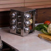Revolving Rotating Steel 12/16 Jar Spice Rack Storage Glass Jars & Chrome Lids