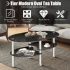 3-Tire Modern Oval Tea Table Smooth Glass Coffee Table Sofa End Side Table