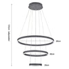 Dimmable LED Ceiling Light 3 Rings Adjustable Pendant Down Lamp Home Chandelier