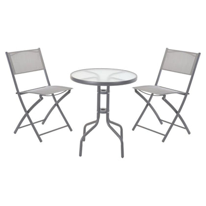 3pc Grey Outdoor Garden Metal Folding Table Chairs Furniture Set Patio Coffee