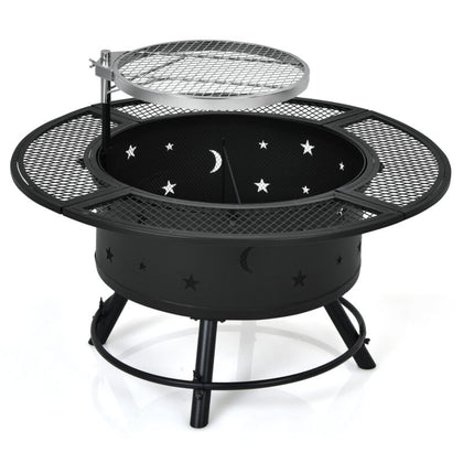 2-in-1 Fire Pit Garden Patio Heater w/Adjustable & 360° Swivel Grate & Poker