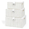 Set of 3 Resin Wicker Woven Storage Baskets Hamper Box With Lid Lock Large Unit