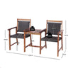 3PCS Wooden Furniture Set Outdoor Garden 2-Seater Table Chairs W/ Umbrella Hole