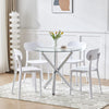 Round Dining Table and Chairs Set 4 Glass Table with 4 Chairs Dining Room White