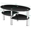 3-Tire Modern Oval Tea Table Smooth Glass Coffee Table Sofa End Side Table