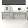 Wall Mounted Floating Cabinet 2 Drawer Shelf Living Room Storage Grey Sonoma