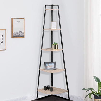 5 Shelf Tier Corner Ladder Wall Unit Bookcase Industrial Frame Plant Display