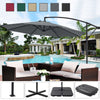 GARDEN PARASOL OUTDOOR HANGING SUN SHADE CANTILEVER BANANA UMBRELLA WITH BASE 3m