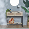 VonHaus Rattan Console Table w/ 2 Storage Drawers & Shelf | Entryway Hall Table