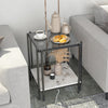 Tempered Glass Side Table Coffee Table Marble Storage Shelf with Dual Pole Legs