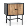 Wood Sofa Side Table Nightstand Compact End Table Storage Cabinet w/Sliding Door