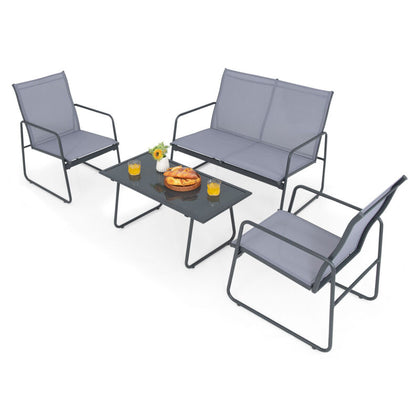 4PCS Garden Patio Table and Chair Set Outdoor Conversation Furniture Metal Frame