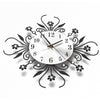 3D Wall Clock Luxury Metal Diamonds Flower Silent Art Office House Decorate