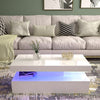 Modern High Gloss White Wood Coffee Table for Living Room RGB LED Lights