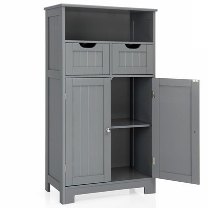 Bathroom Floor Cabinet Wooden Storage Cupboard with Adjustable Shelf & Doors