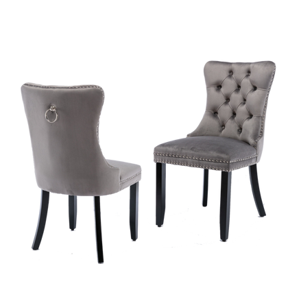 Set of 2/4/6x Velvet Dining Chairs with Wooden Legs for Home Dining Room Kitchen