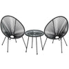 Garden Furniture Set Round Moon Egg Chair Black Rattan String Glass Tea Table UK