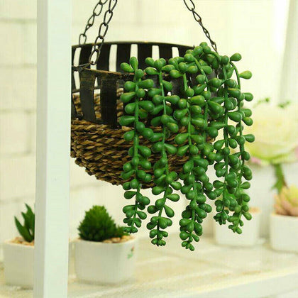 2Pcs Artificial Hanging Plant Fake Succulent String of Pearls Wedding Home Decor