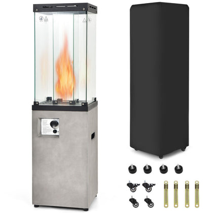 41,000 BTU Propane Patio Heater Rolling Glass Tube Standing Gas Heater w/ Cover