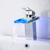 LED RGB Bathroom Sink Mono Mixer Taps Waterfall Basin Faucet Brass Temperatu
