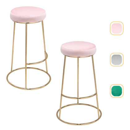 2X Bar Stools Velvet Round Seat Kitchen Bar Pub Breakfast High Chair w/ Footrest