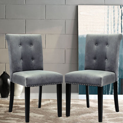 2X Fabric Velvet Dining Chair Bedroom Upholstered Side Chairs With Knocker Back