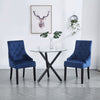 2pcs Blue Velvet Dining Chairs Button-Tufted Upholstered with Rivets Ring Pull