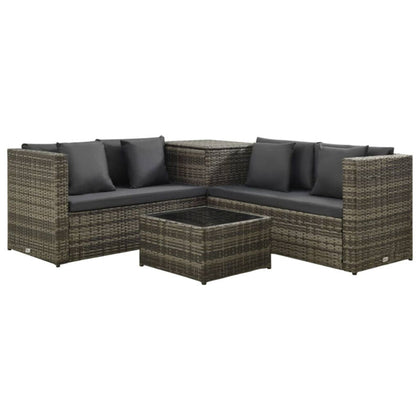 4 Piece Garden Set with Cushions Poly Rattan Grey Y8P2