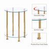 Pair of 2 Tier Round Clear Glass Sofa Side End Table Bedside Table Golden Tubes