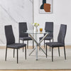 4x Black Fabric Dining Chairs & Round Glass Dining Table Silver Chromed Legs Set