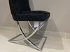 SALE Contemporary Black Velvet Dining Chair Brushed Button Back Chrome Legs