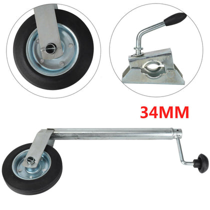 Heavy Duty 34mm Split Clamp Jockey Wheel Wind Up Trailer Caravan Stand Steel