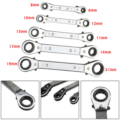 Metric 6-21MM Offset Ratchet Spanner Set/5 Pcs Ratchet Ring Wrench Spanners Tool