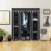 Mondeer Canvas Wardrobe Storage Organiser Fabric with Rail & Shelves Grey/Black