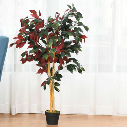 120CM Artificial Ficus Tree Realistic Fake Decorative Plant with Plastic Pot