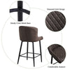 2 Pcs Brown Faux Leather Bar StoolsDiamond Seat Dining Room Chairs Metal Legs