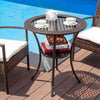 Patio Bistro Table Outdoor Round Dining Table Rattan Coffee Tea Table W/ Storage