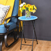 Folding Mosaic Side Table Round Bistro End Table W/ Ceramic Tile Top Plant Stand