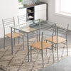 Glass Dining Table and Chairs Silver Iron Legs 1 Table 4 Chairs MDF Stools