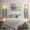 Floor Lamp Wooden Shelf Standing Light w/Dual Switch & Fabric Lampshades Modern