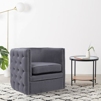 Swivel Tub Armchair Chesterfield Velvet Upholstered Sofa Chair Fireside Seat